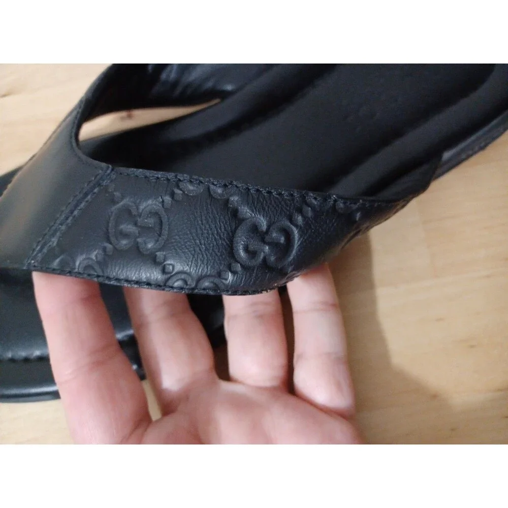 Lot Of 2 Gucci GG Black Red Leather Thong Men Sandal Slide US7.5 EU40 GUCCI/UK7G